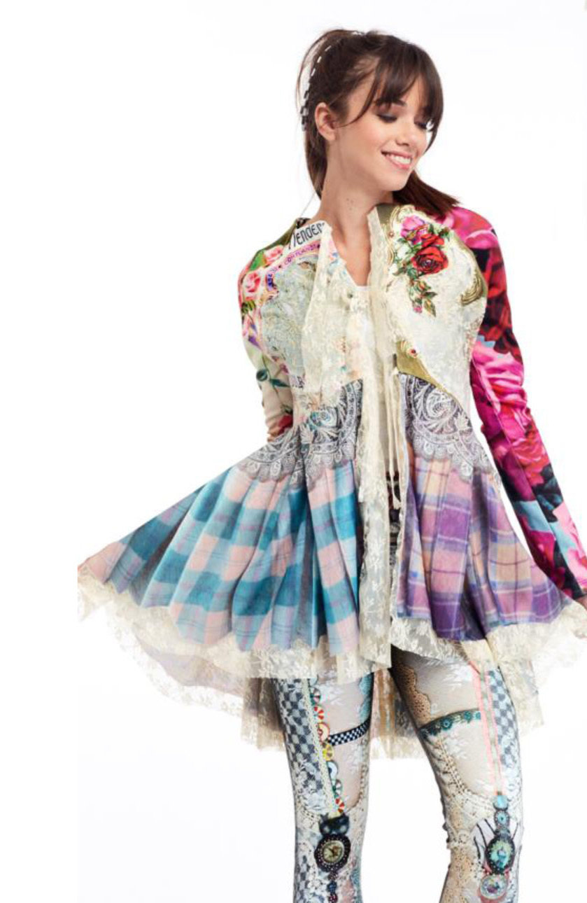 IPNG: Antique Jewels Pink Plaid Asymmetrical Flare Jacket IPNG_ATJ-063