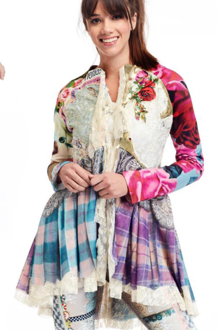 IPNG: Antique Jewels Pink Plaid Asymmetrical Flare Jacket