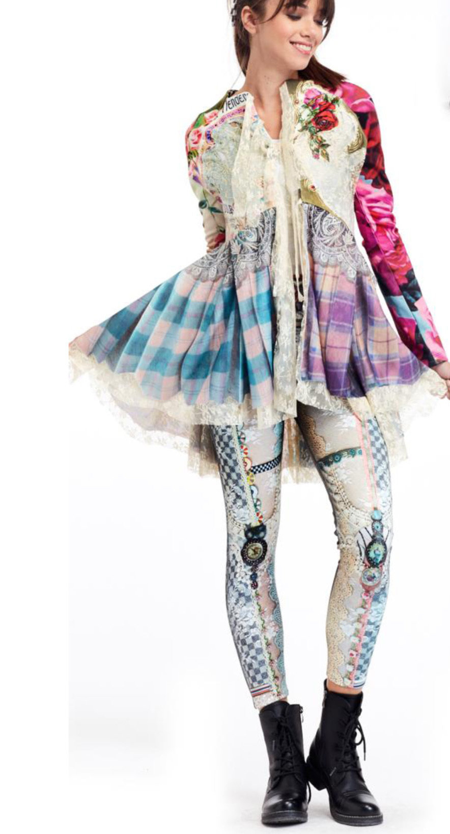 IPNG: Antique Jewels Pink Plaid Asymmetrical Flare Jacket