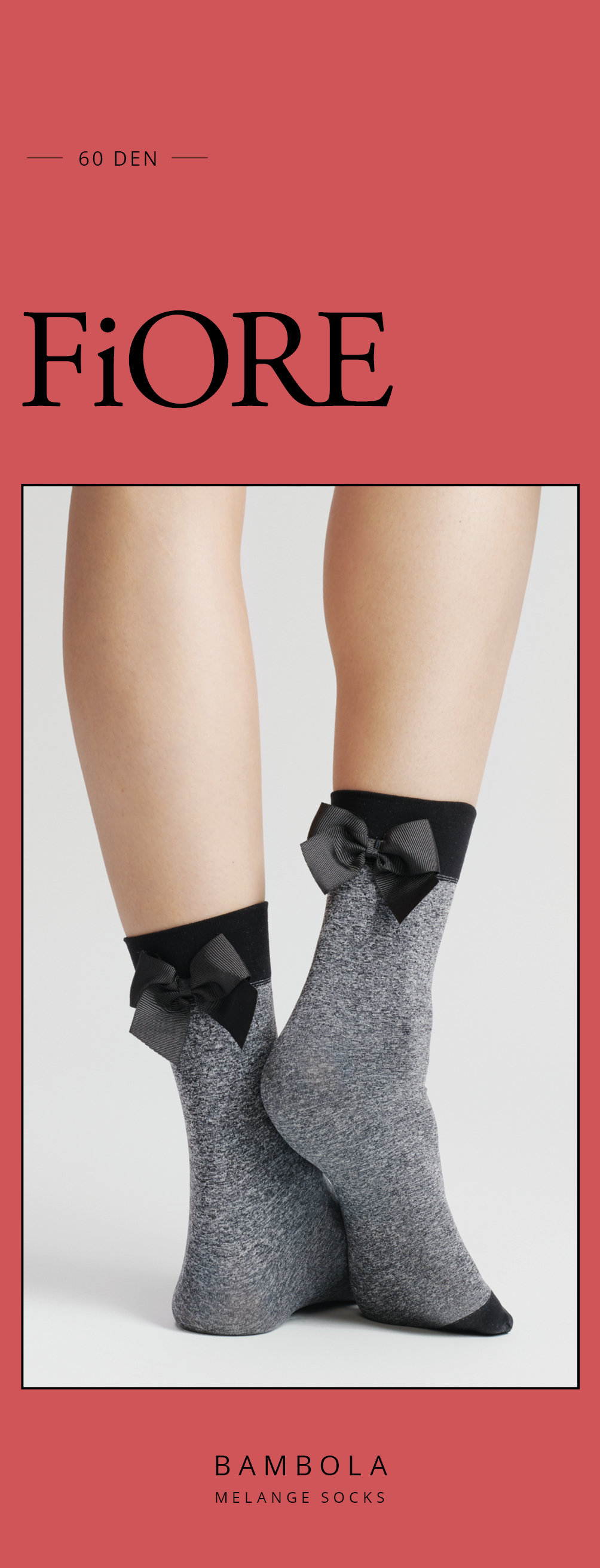 Fiore: Little Black Satin Bow 3D Melange Socks