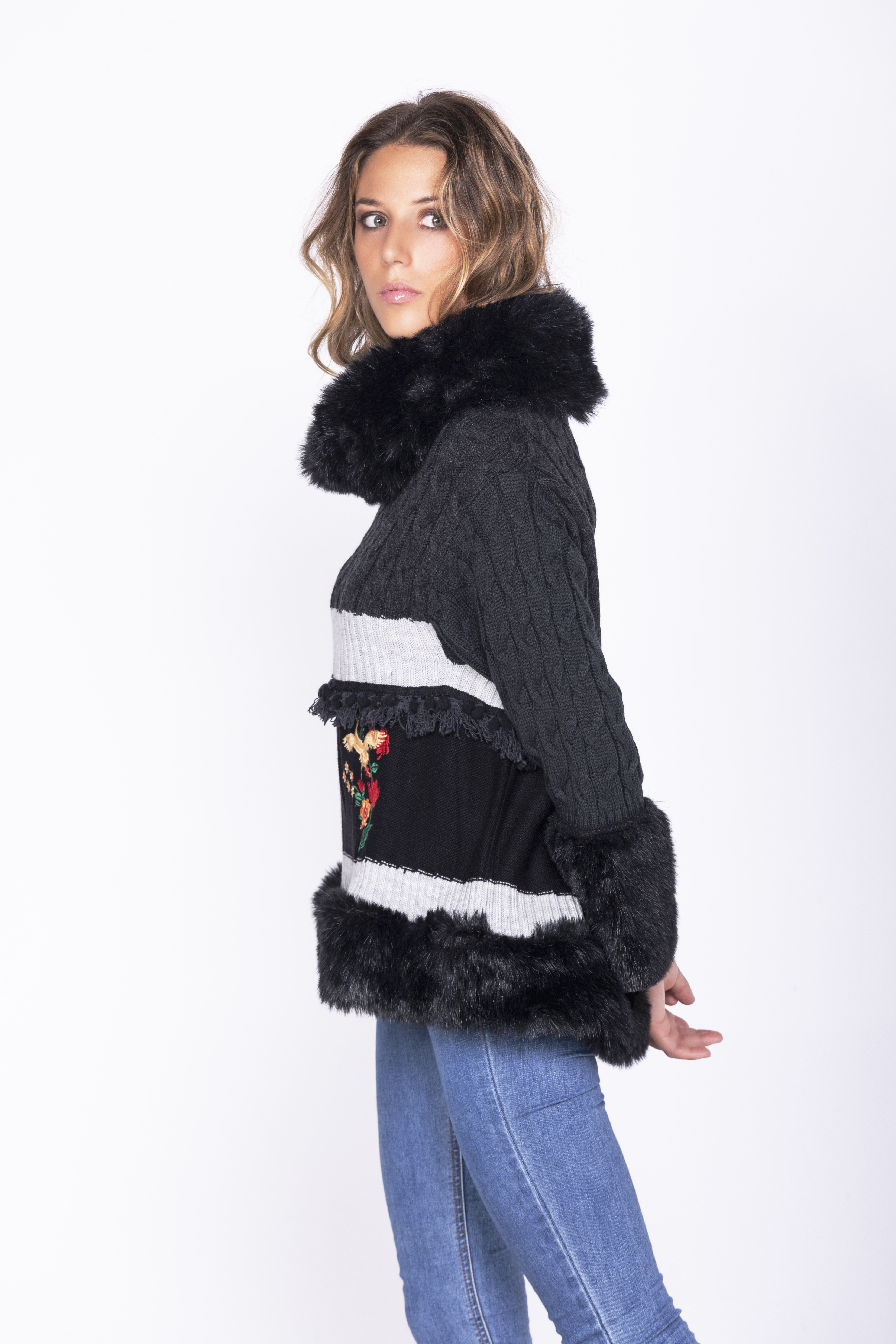 Savage Culture: Little Red Rose Embroidered Faux Fur Sweater Rostov