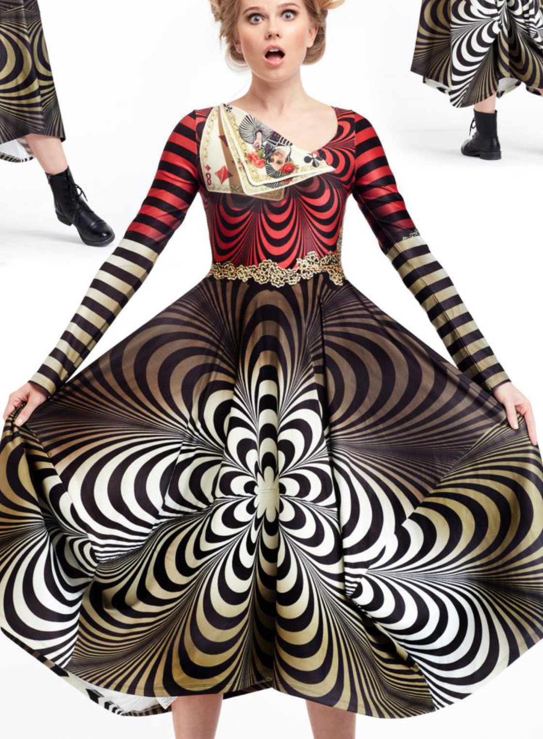 IPNG: Queen Of Diamonds Flower Prism Illusion Flare Dress IPNG_DBCDFC-077