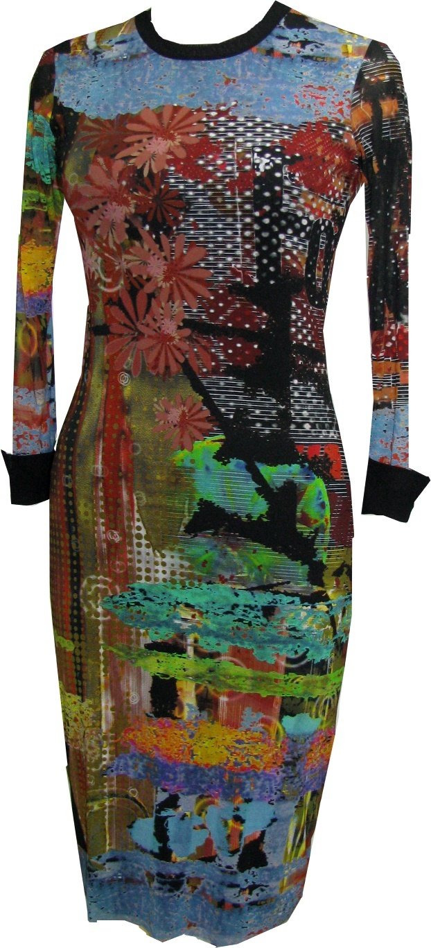 Petit Pois: After Dark Japanese Garden Abstract Art Midi Crew Neck Dress (3 Left!) PP_AD111114_N1