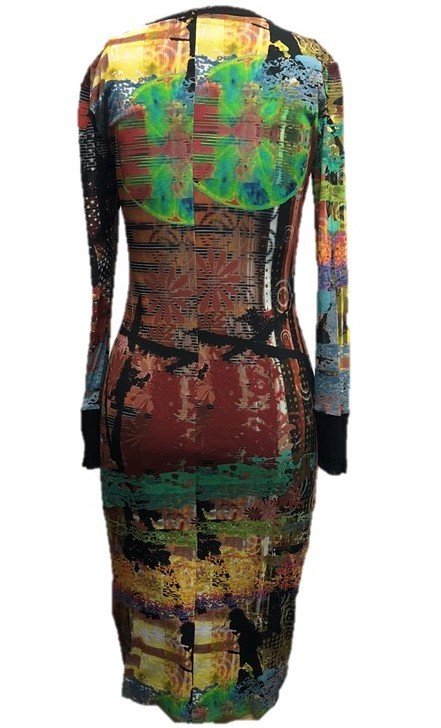 Petit Pois: After Dark Japanese Garden Abstract Art Midi Crew Neck Dress (3 Left!)