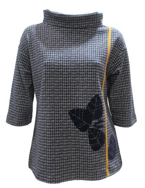 Maloka: Midnight Blue Jacquard Fit & Flare Flower Sweater (Few Left!) MK_PAKI