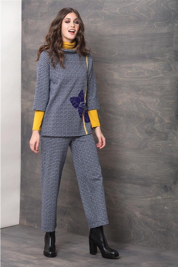 Maloka: Midnight Blue Jacquard Fit & Flare Flower Sweater (Few Left!)
