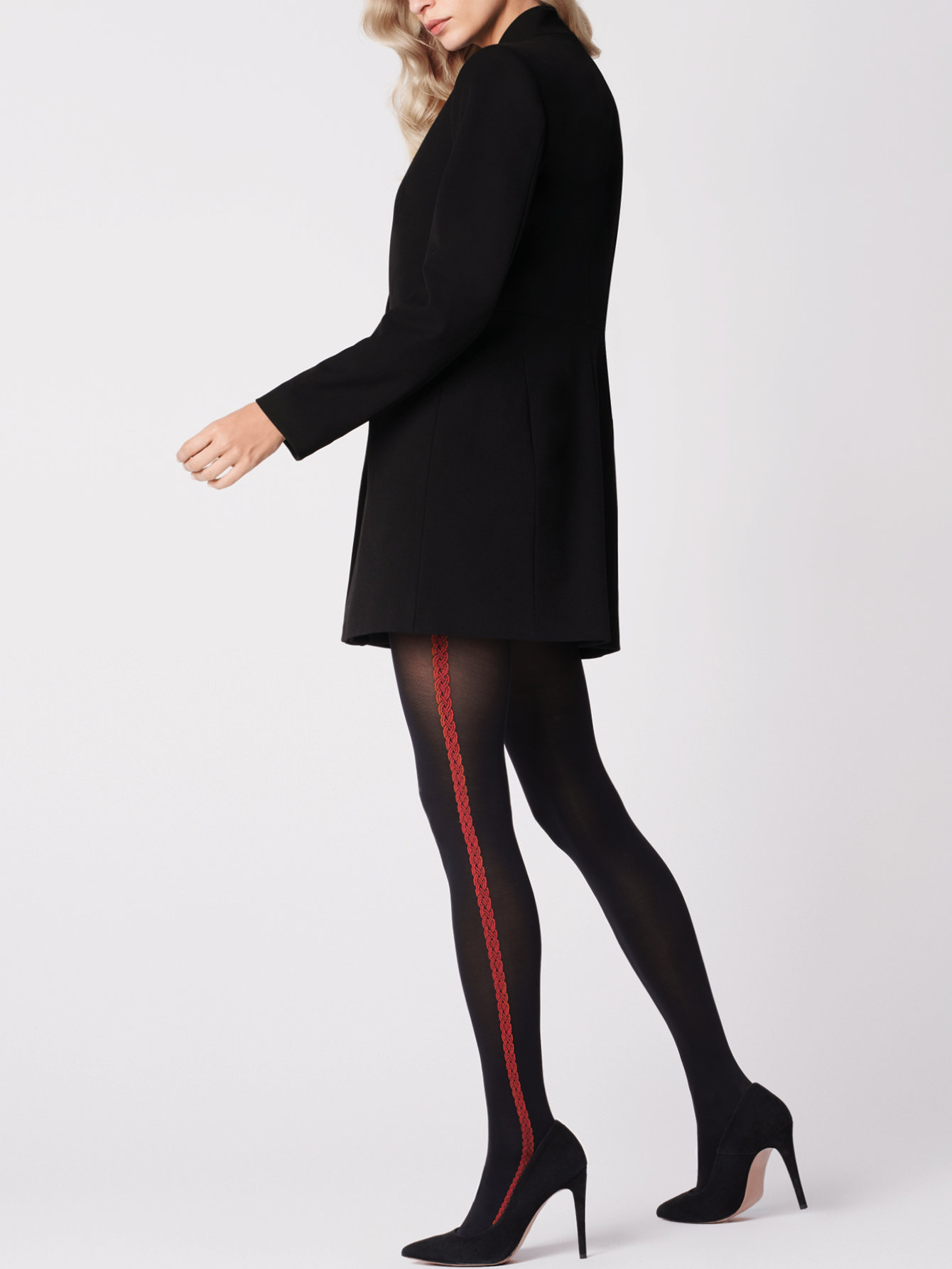 Fiore: Red Lipstick Side Striped Opaque Tights FIO_ROSETTO