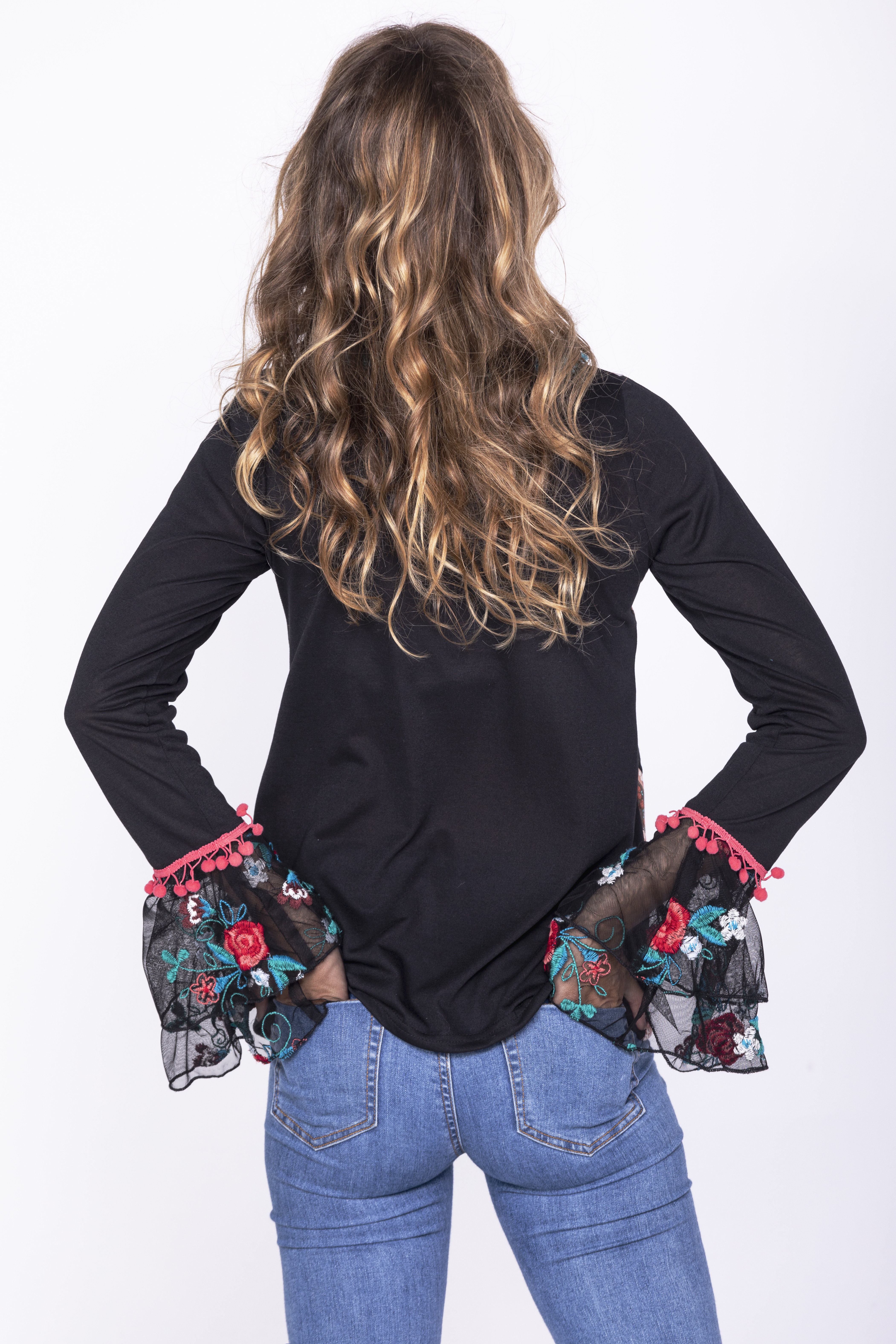 Savage Culture: Little Black Embroidered Rose Cuffed Tunic San Petersburgo
