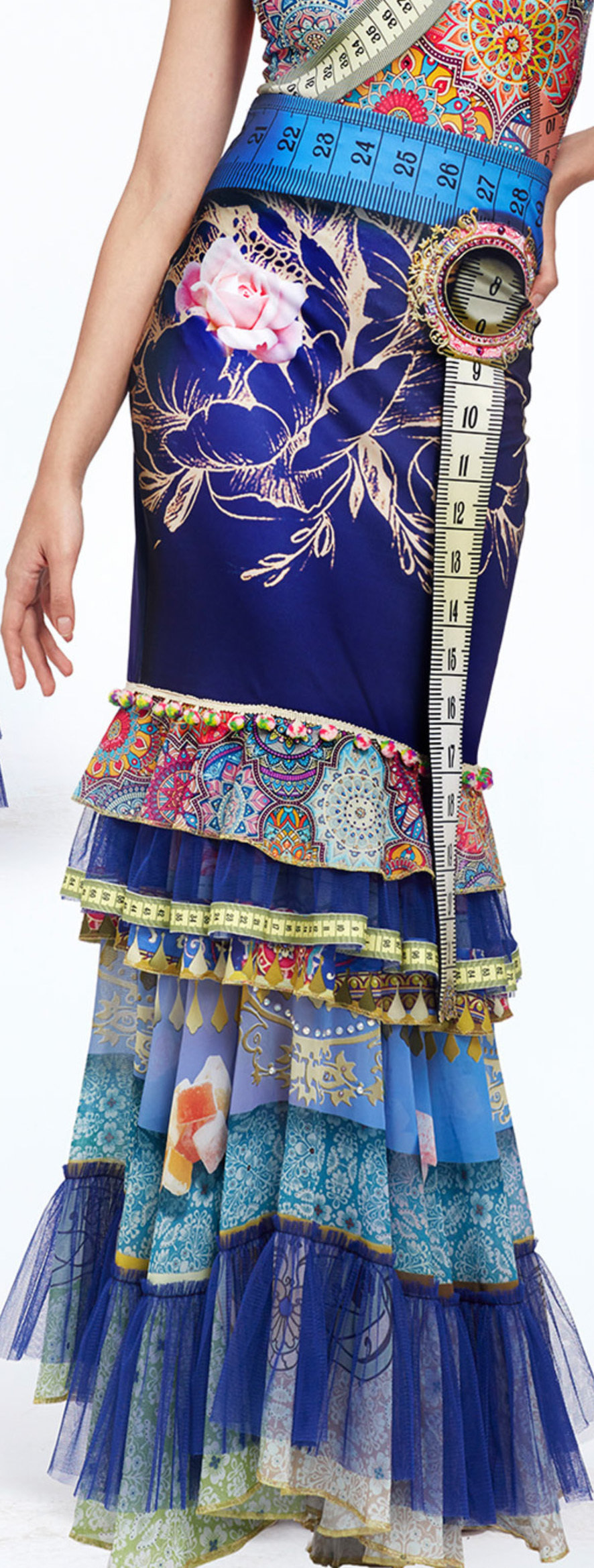 IPNG: Winter Rose Garden Ruffled Lokoometric Illusion Long Skirt IPNG_LOMSKRL-042