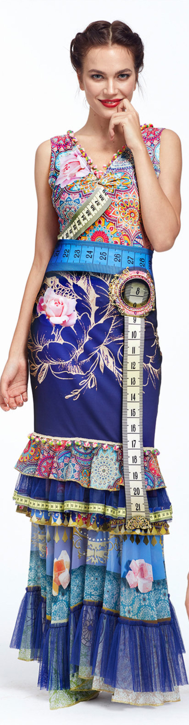 IPNG: Winter Rose Garden Ruffled Lokoometric Illusion Long Skirt