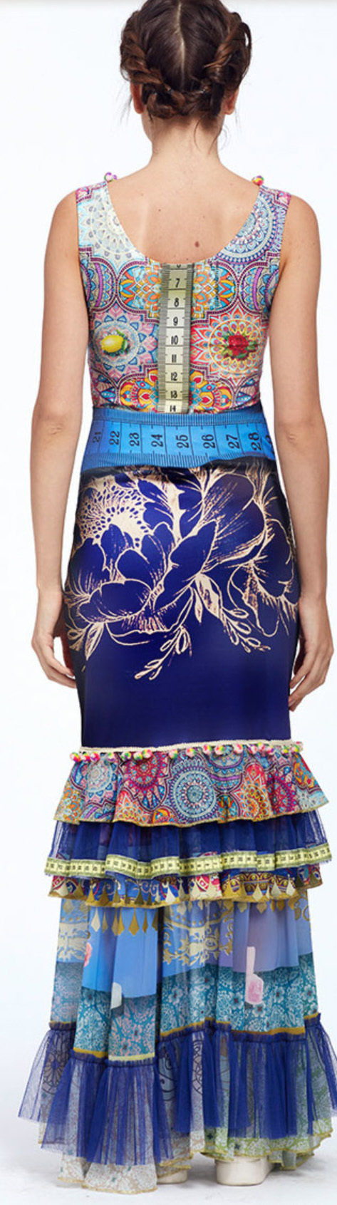 IPNG: Winter Rose Garden Ruffled Lokoometric Illusion Long Skirt