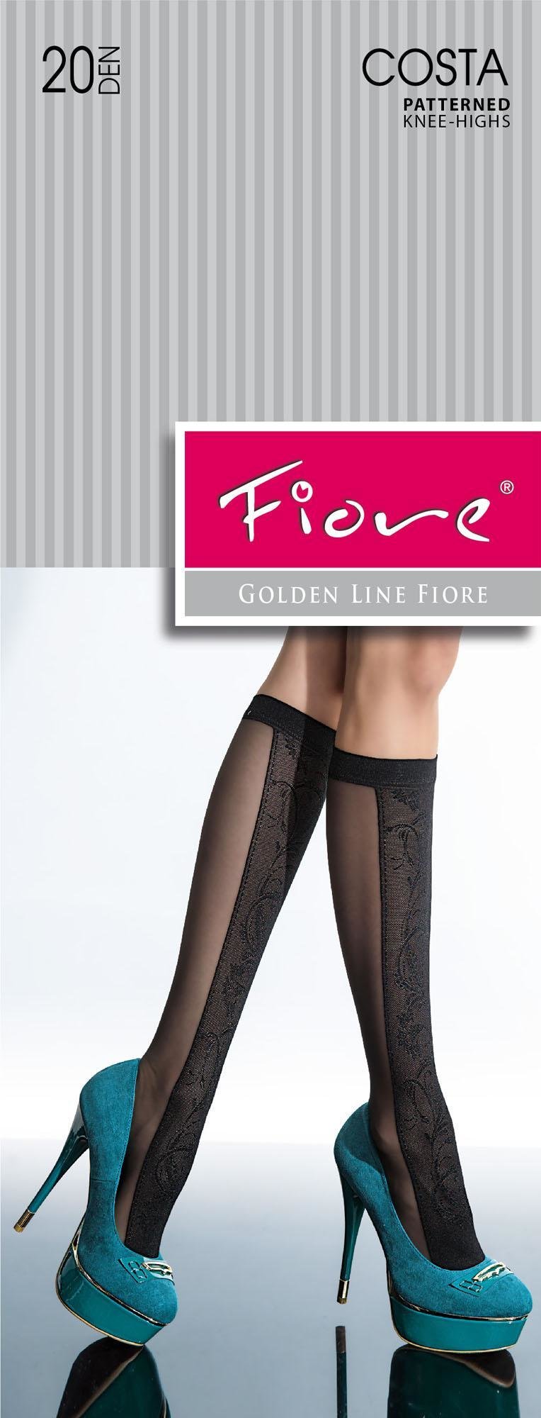 Fiore: Color Block Flower Patterned Semi-Opaque Knee Highs