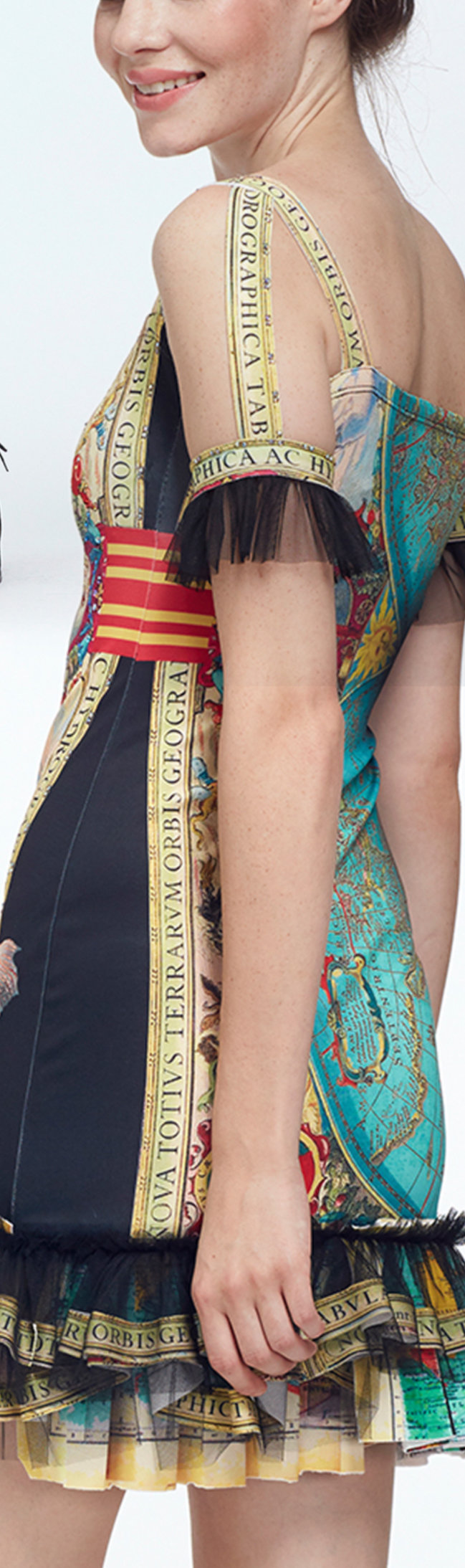 IPNG: The World At Your Paper Boat Trip Ruffled Map Illusion Midi Dress