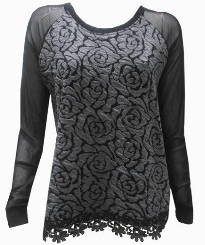 Maloka: Black Rose Imprinted Arabesque Hem Sweater (More Colors, Few Left!) MK_TIRSA