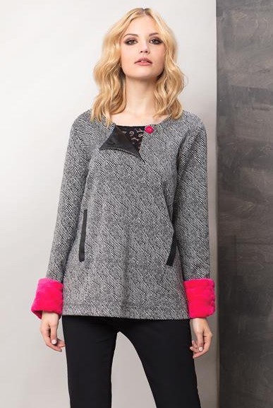 Maloka: Pink Candy Cotton Jacquard Faux Fur Cuffed Sweater/Jacket (3 Left!) MK_MALU_N1