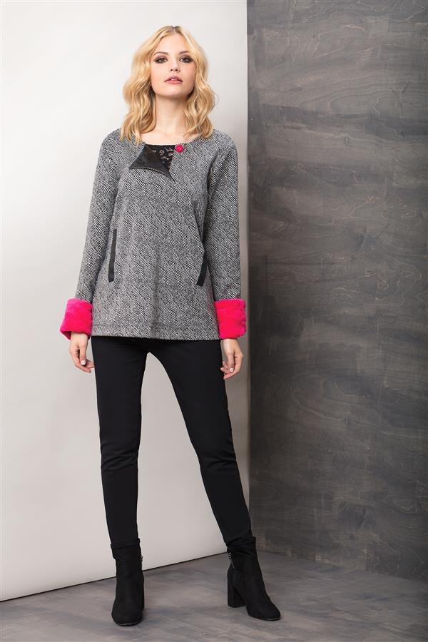 Maloka: Pink Candy Cotton Jacquard Faux Fur Cuffed Sweater/Jacket (3 Left!)