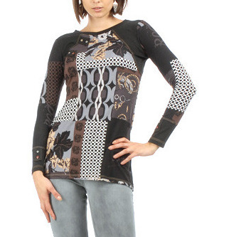 S'Quise Paris: Black Rose Asymmetrically Pieced Color Block Tunic SQ_1588_N1