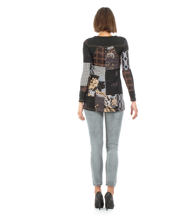 S'Quise Paris: Black Rose Asymmetrically Pieced Color Block Tunic