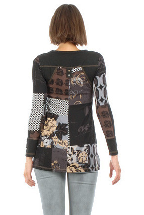 S'Quise Paris: Black Rose Asymmetrically Pieced Color Block Tunic