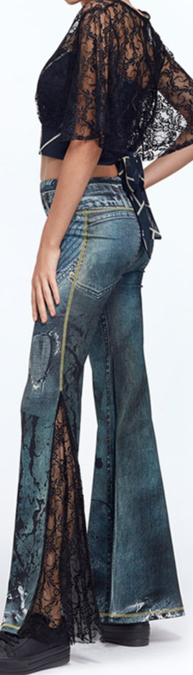 IPNG: Love Me Black Jeweled Denim Illusion Flare Pant