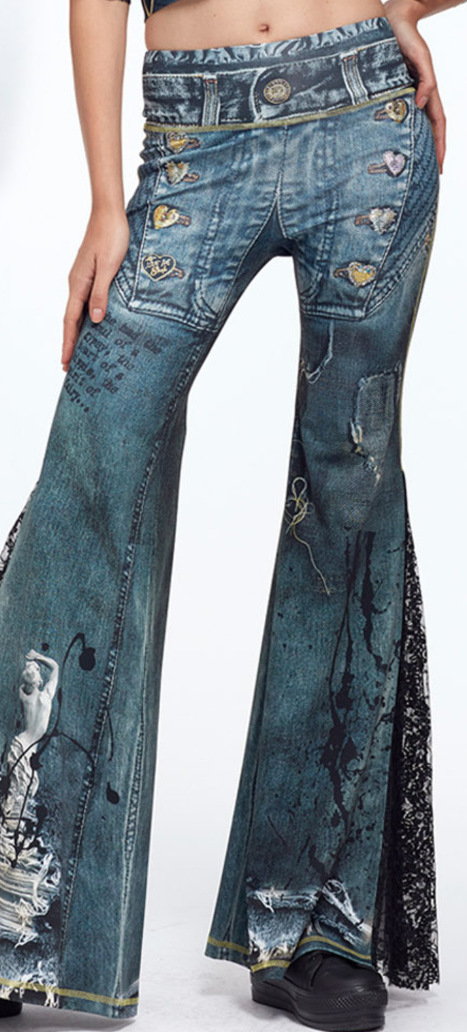 IPNG: Love Me Black Jeweled Denim Illusion Flare Pant
