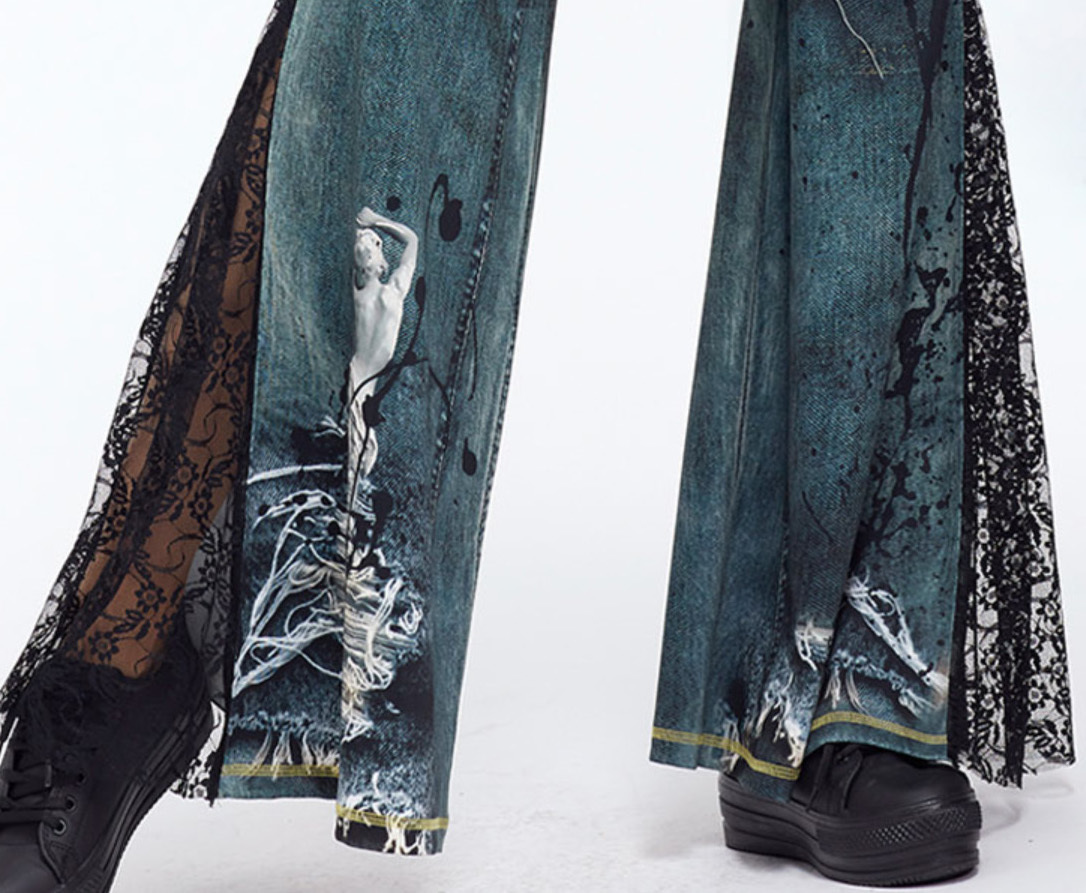 IPNG: Love Me Black Jeweled Denim Illusion Flare Pant