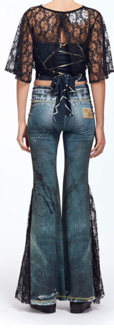 IPNG: Love Me Black Jeweled Denim Illusion Flare Pant