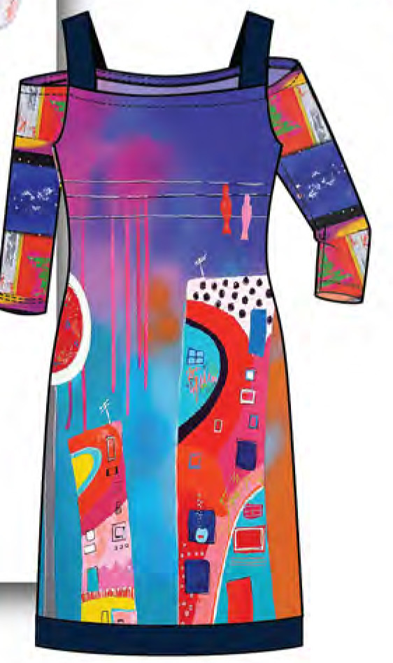 Simply Art Dolcezza: Fuschia Paint Spill Cold Shoulder Midi Dress/Tunic (2 Left!)