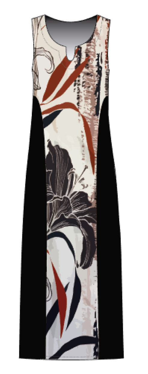 Maloka: Black Lily Sketch Art Colorblock Linen Maxi Dress