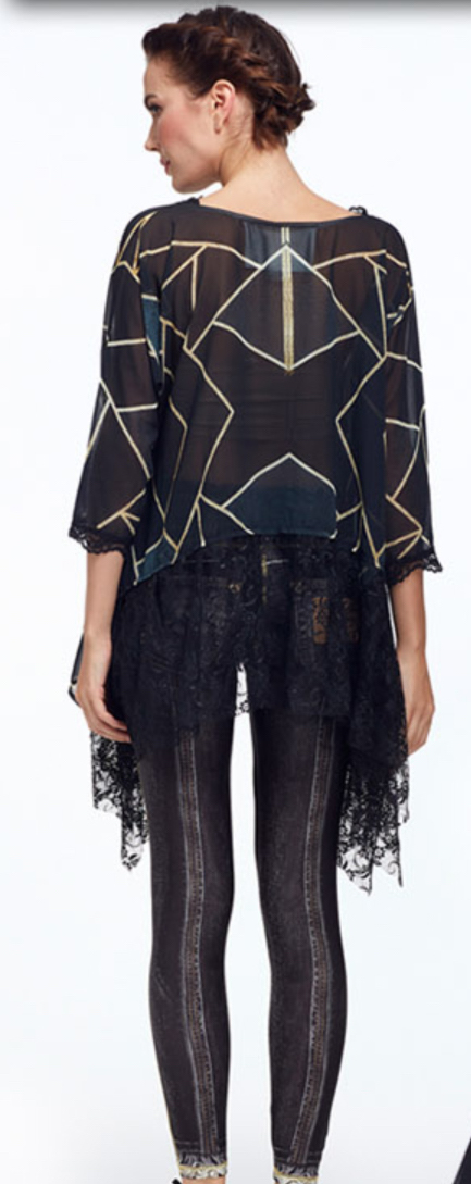 IPNG: Love Me Black Bejeweled Illusion Asymmetrical Tunic