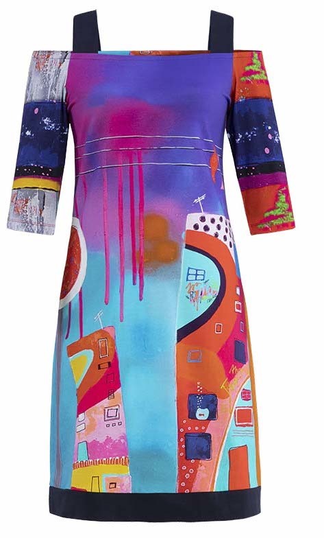 Simply Art Dolcezza: Fuschia Paint Spill Cold Shoulder Midi Dress/Tunic (2 Left!)