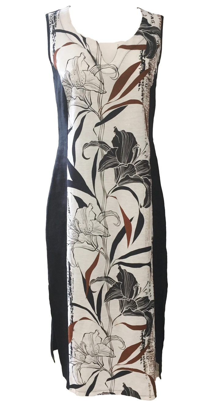 Maloka: Black Lily Sketch Art Colorblock Linen Maxi Dress