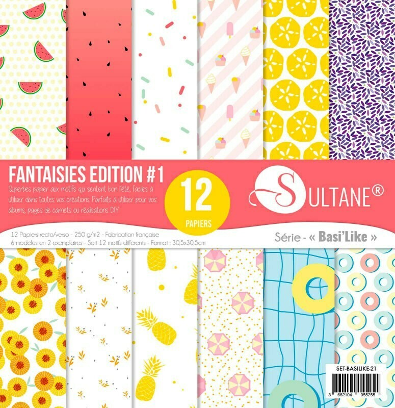 Set 12 papiers scrapbooking été - 250g/m2 Set 12 papiers scrapbooking été - 250g/m2