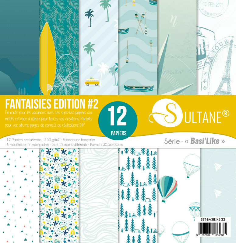 Set 12 papiers scrapbooking - Fantaisies Edition #2 - 250g/m2 Set 12 papiers scrapbooking - Fantaisies Edition #2 - 250g/m2