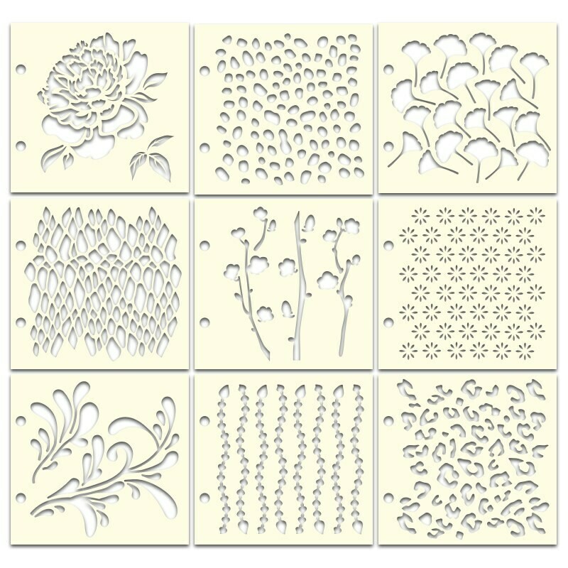 Lots de 9 pochoirs aux motifs florals Lots de 9 pochoirs aux motifs florals