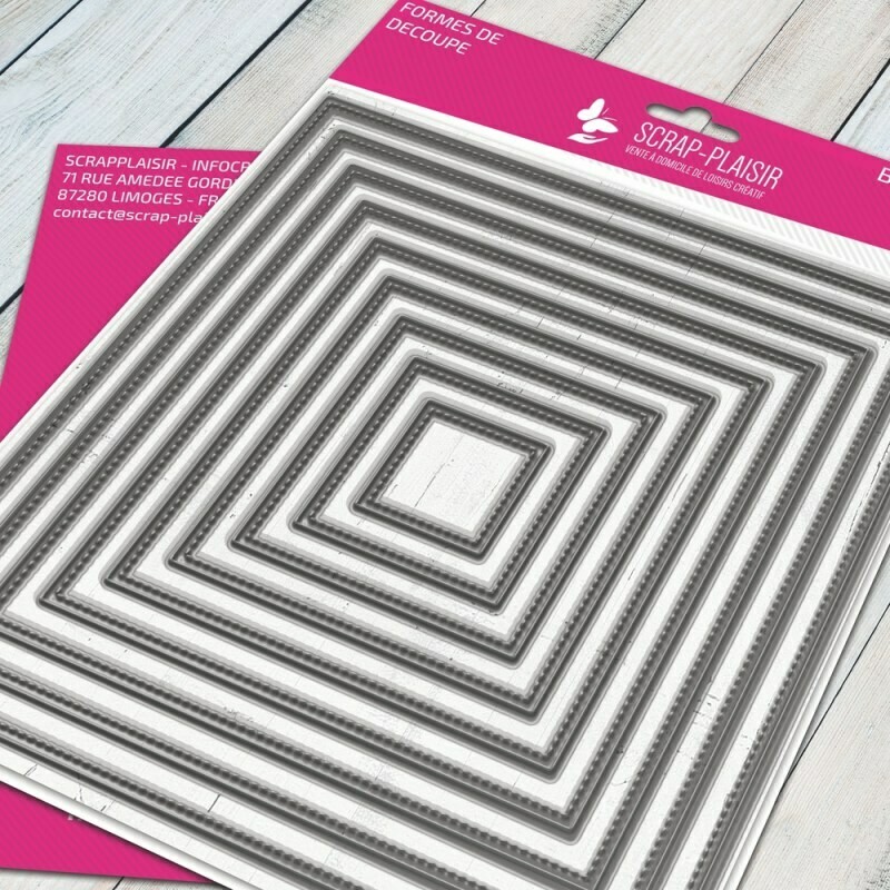 Set de 9 matrices de découpes dies carré + fausse couture - 14,5x14,5cm Set de 9 matrices de découpes dies carré + fausse couture - 14,5x14,5cm