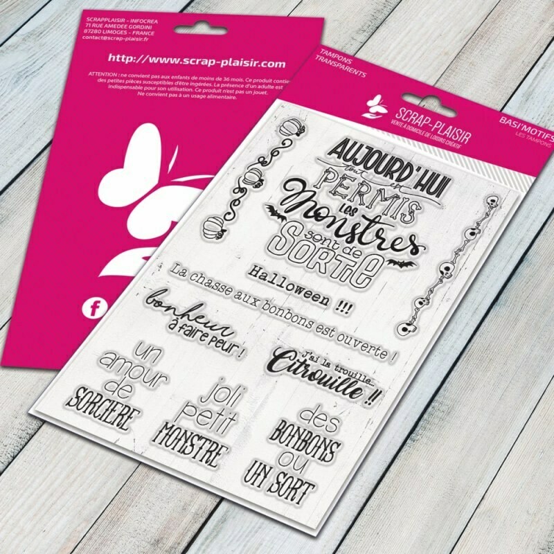 Set de 10 tampons clear motifs, mots et expressions Halloween - 10x15cm Set de 10 tampons clear motifs, mots et expressions Halloween - 10x15cm