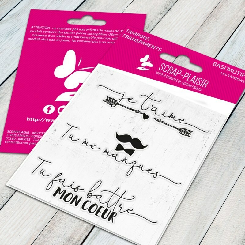 Set de 3 tampons clear tu fais battre mon coeur - 7,5x7cm Set de 3 tampons clear tu fais battre mon coeur - 7,5x7cm