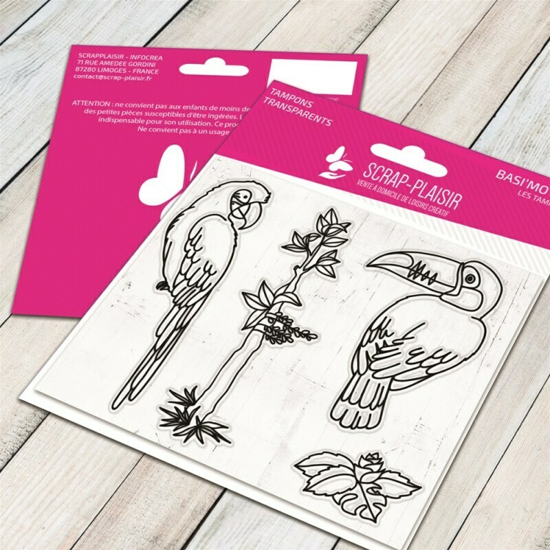 Set de 4 tampons clear perroquet et toucan - 10x8cm Set de 4 tampons clear perroquet et toucan - 10x8cm