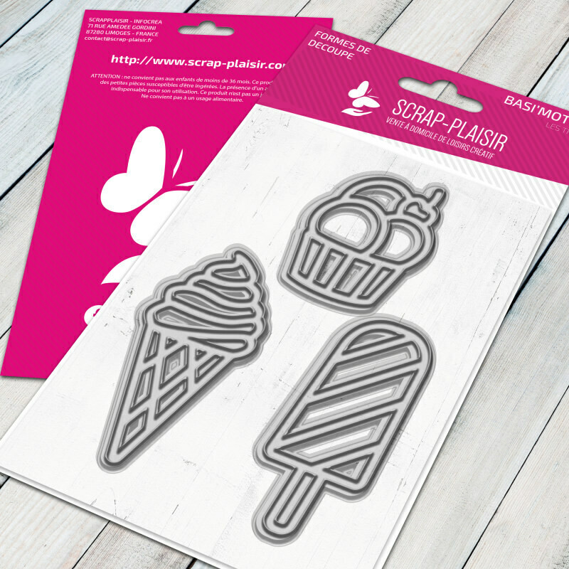 Set de 3 matrices de découpes dies glaces et gourmandises- 7,5x10cm Set de 3 matrices de découpes dies glaces et gourmandises- 7,5x10cm