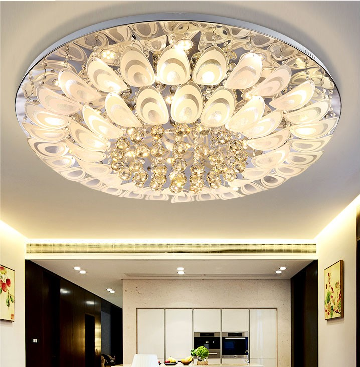 Led Round Crystal Simple Peacock Discoloration Living Room Ceiling