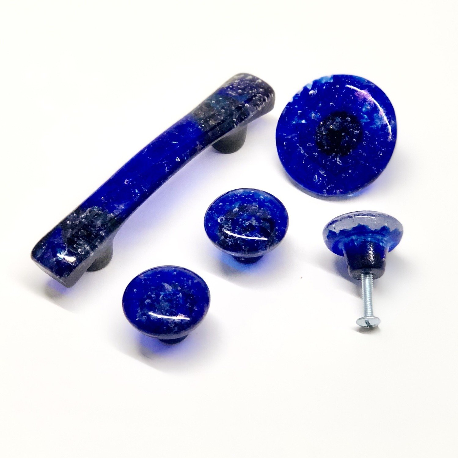 Iridescent Cobalt Blue Custom Made Glass Cabinet Hardware