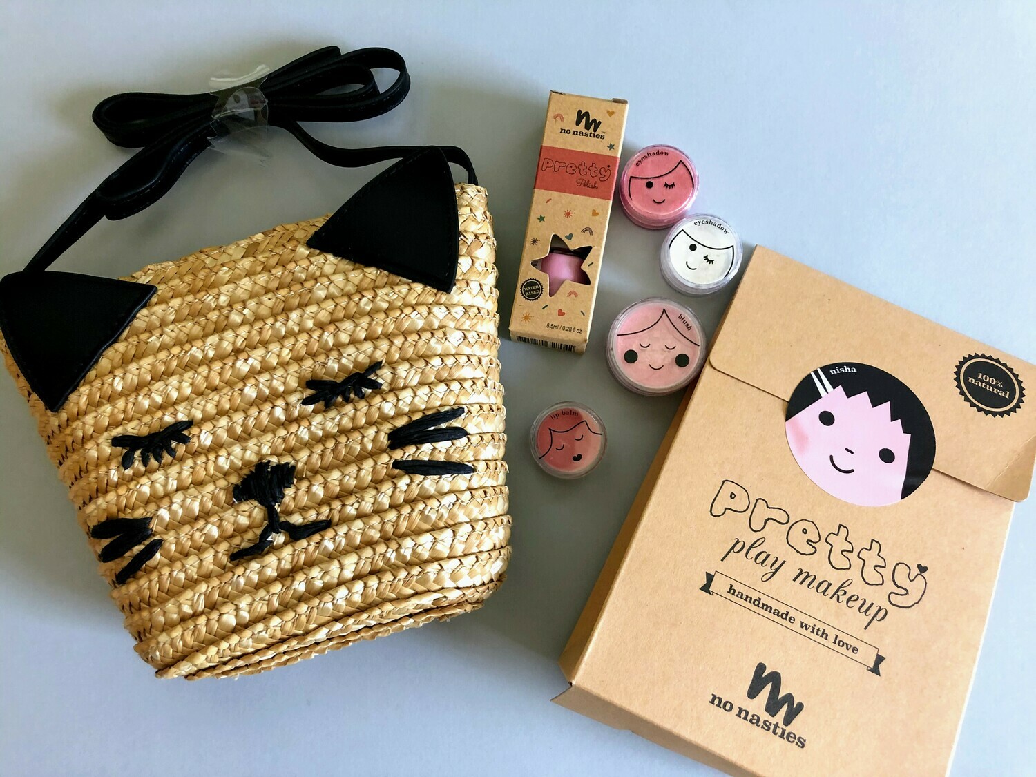 Play Makeup Gift Bag - Straw Black Cat Pink Play Makeup Gift Bag - Straw Black Cat Pink