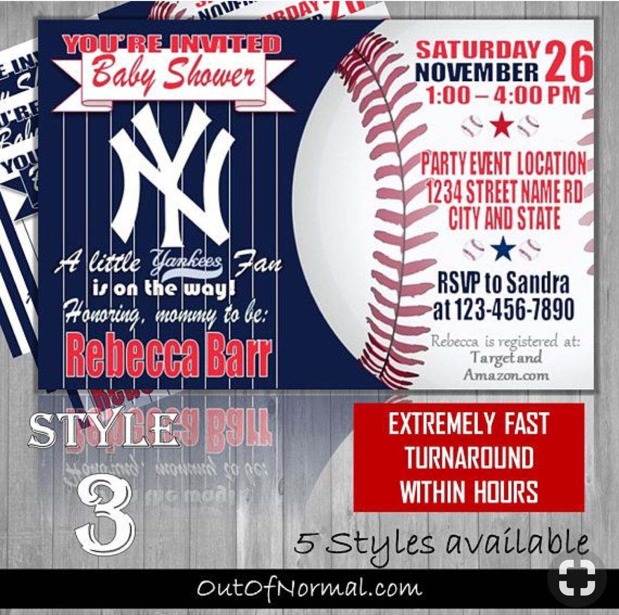 New York Yankees Photo Baseball 4 X6 Invitation