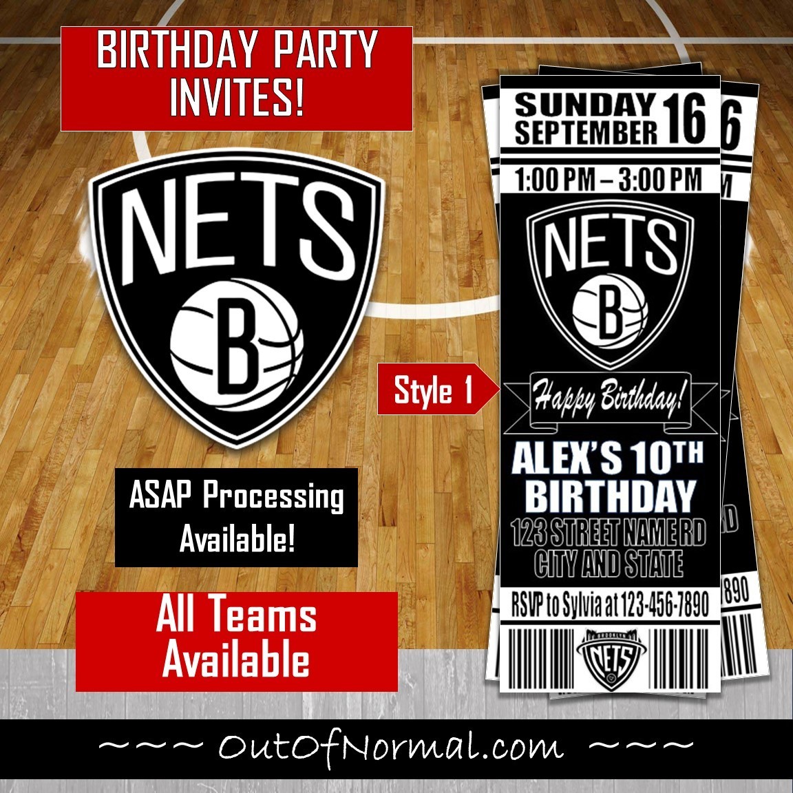 Brooklyn Nets NBA Basketball Birthday Invitation Ticket