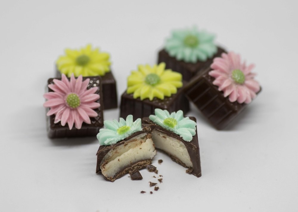Pastel Daisies are filled with original almond marzipan.