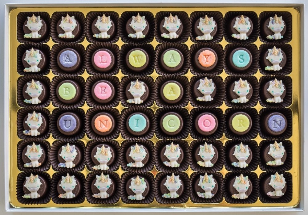 48 personalised chocs, choice of designs, marzipan filling 00021