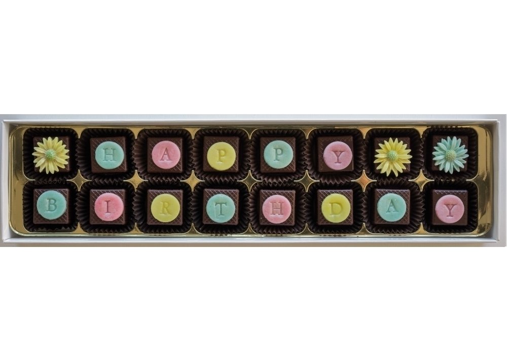 16 personalised chocs, choice of designs, marzipan filling 00011