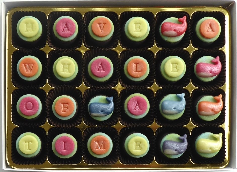 Rainbow Whales - filled with marzipan or flavoured fondant 00031