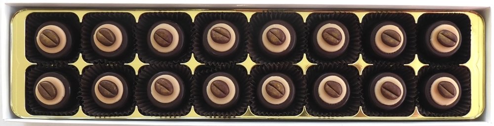 Each decorated with a gold dusted coffee bean made from chocolate!